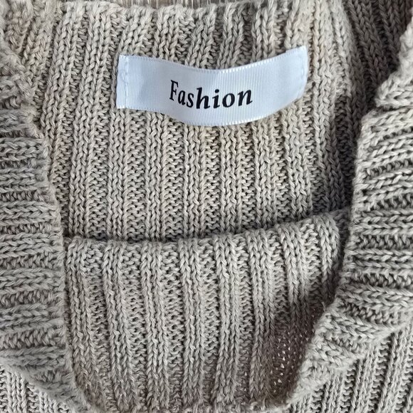 Fashion Womens Asymmetrical Ribbed Knit Sweater 2XL Beige 100% Acrylic - Picture 4 of 5